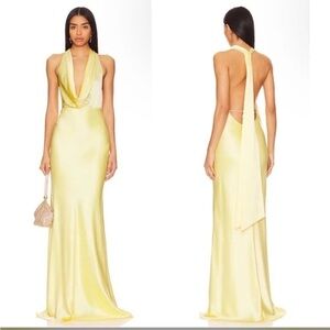 SAU LEE Pearl Gown in popcorn yellow butter yellow satin gown 6